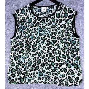 Cabi Top Green and Black Cheetah Print 2-Layered Blouse - Size Small